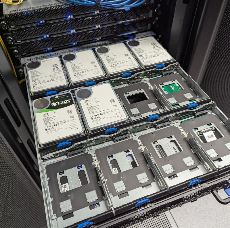 A very long Quanta server loaded with drives.